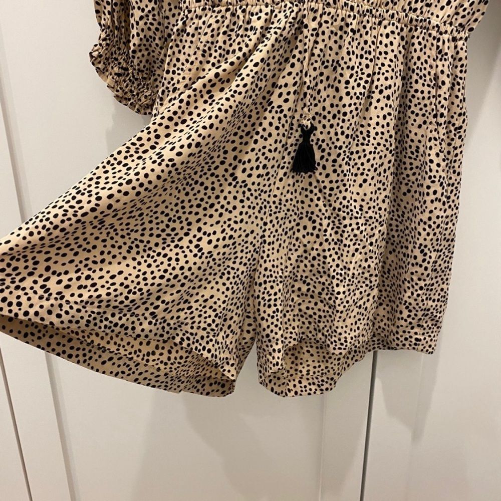 Beachgold Chelsea Tan Black Long SleeveCoverup Polka Dot Romper Women's XS - Picture 7 of 12